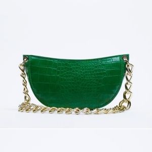 Zara * Shoulder Bag Gold Chain Croc Green